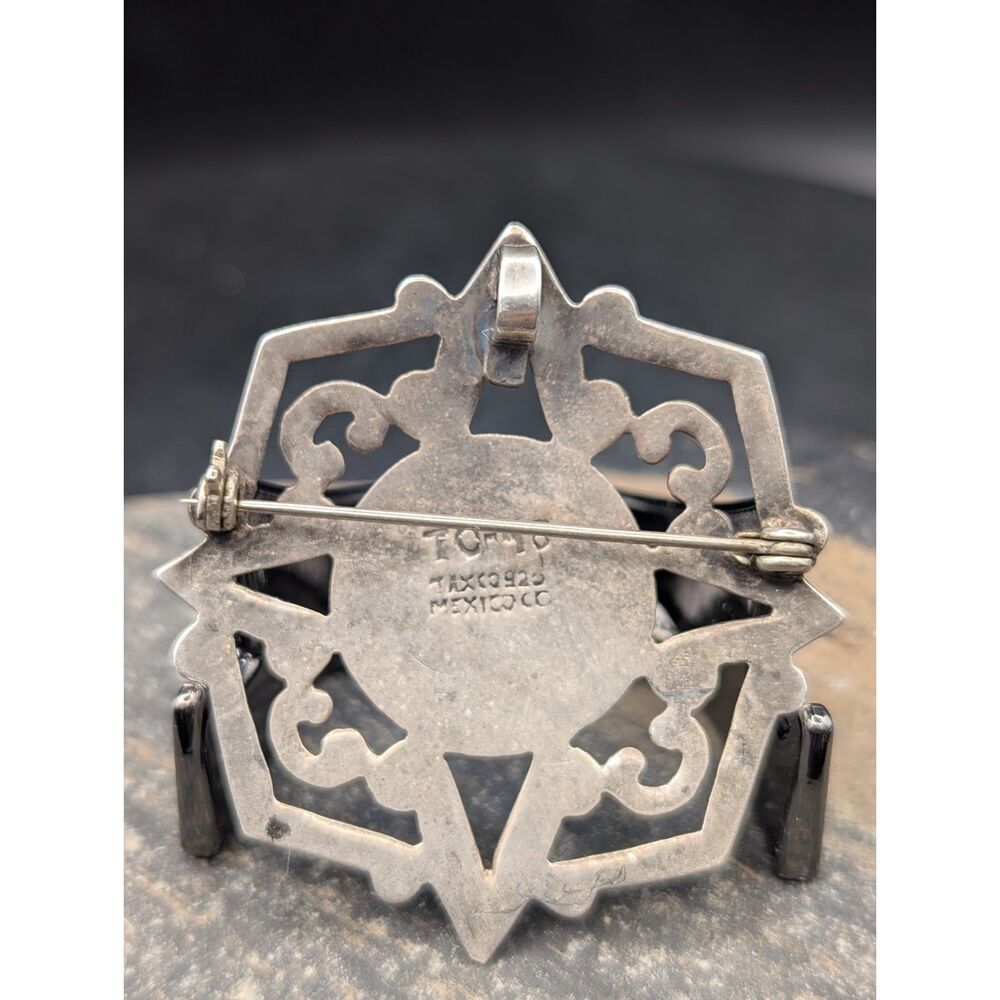 Taxco 925 Sterling Silver Aztec Sun Brooch & Pendant – TO‑46 Mexico